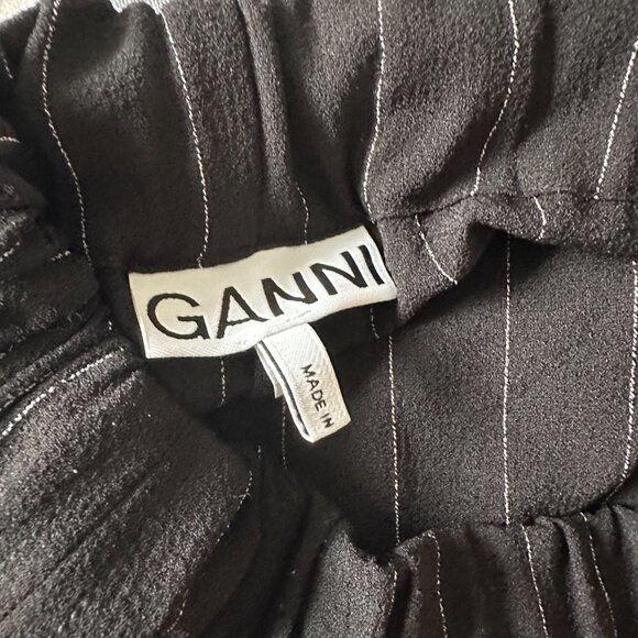 GANNI pin striped stretch waist polyester pants with ankle zip EU34 - Picture 2 of 4